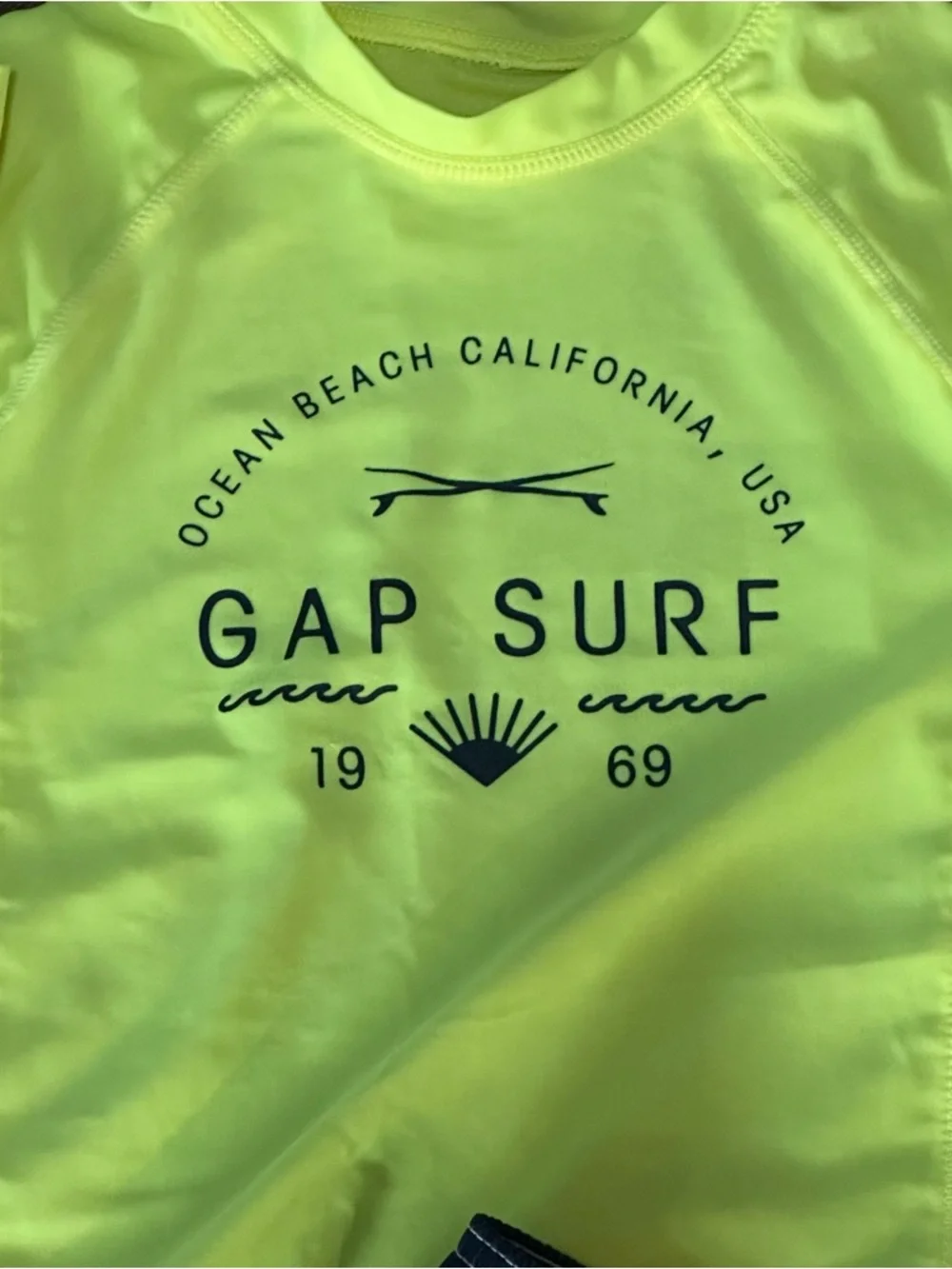 GAP kids neon rashguard shirt and shark swim trunks boys S 6/7 swimsuit shorts